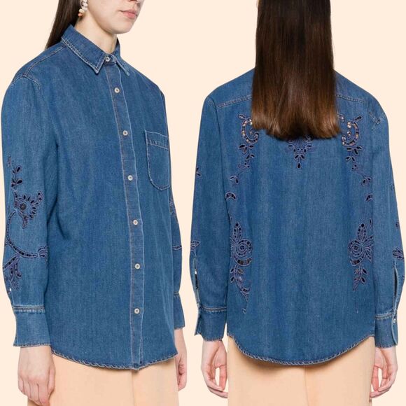 Forte Forte Embroidered Denim Shirt - Picture 1 of 7